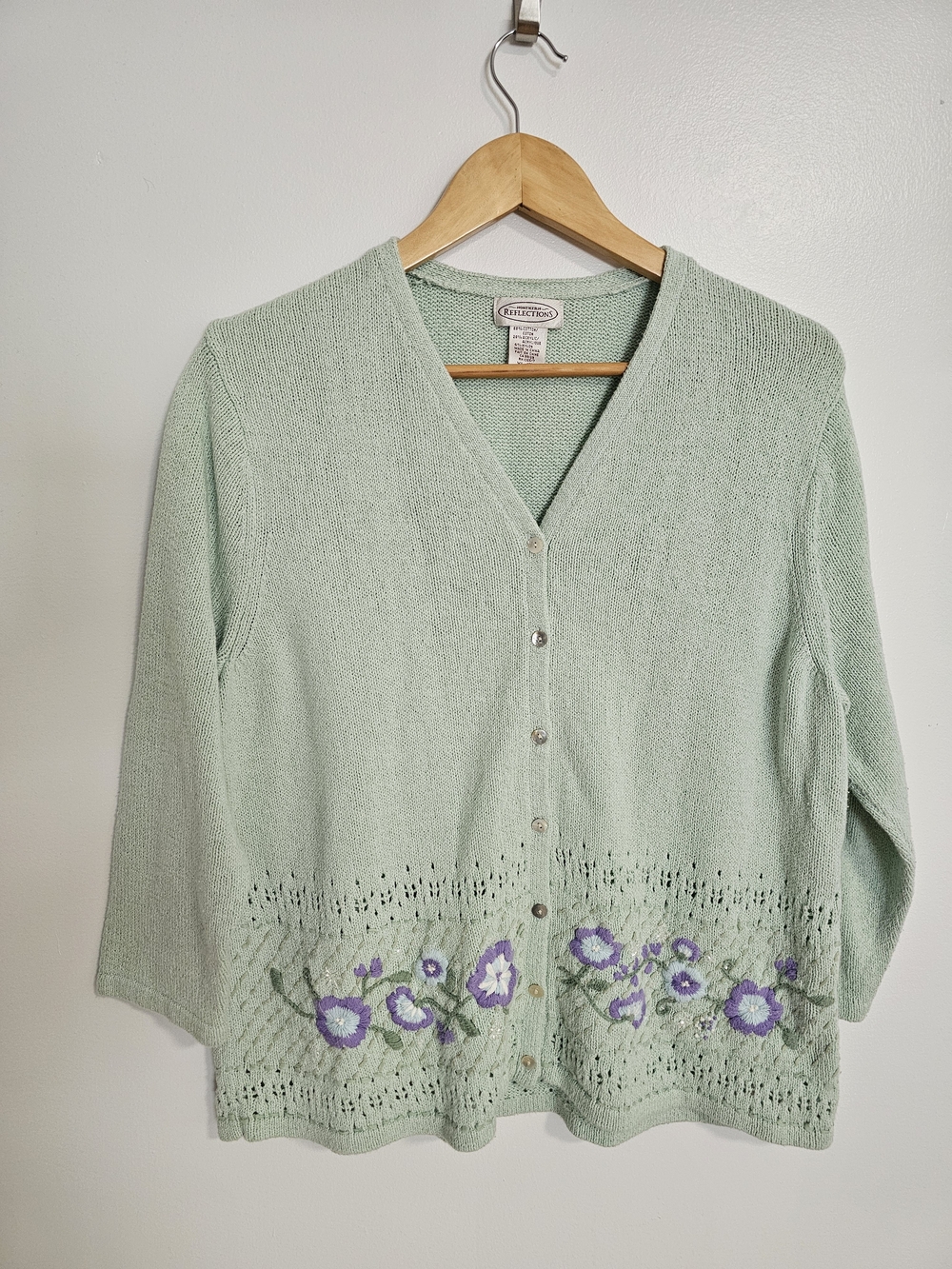Vintage Northern Reflections Floral Embroidered Cardigan Light Green XL Cotton